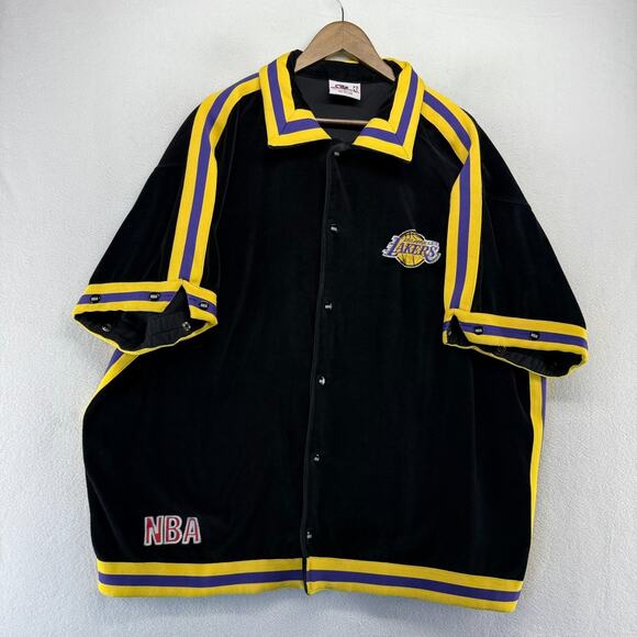 Vintage Los Angeles Lakers Warmup Shirt men's 3XL 3XT Black Suede Velour Snap - Picture 1 of 10